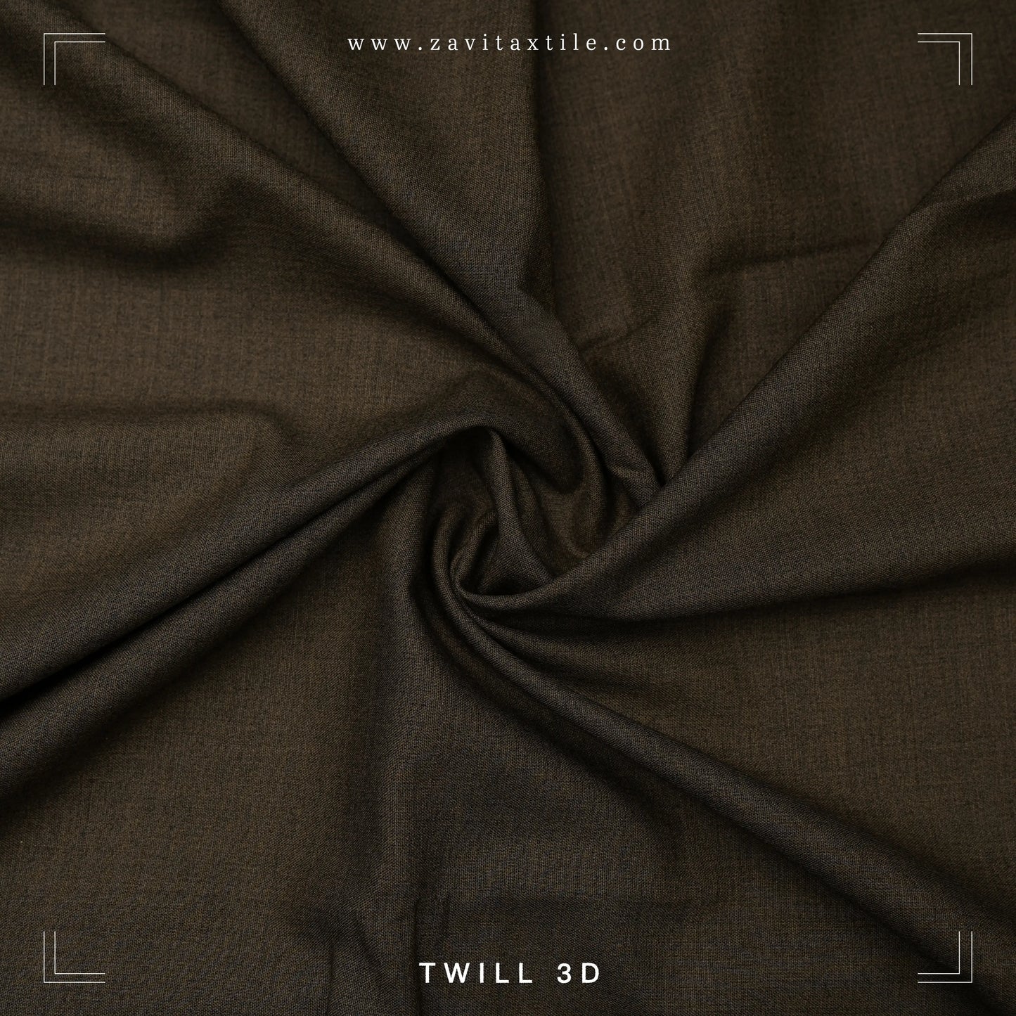 Brown twill fabric with 'Zavit Textile' branding and 'Twill 3D' text.