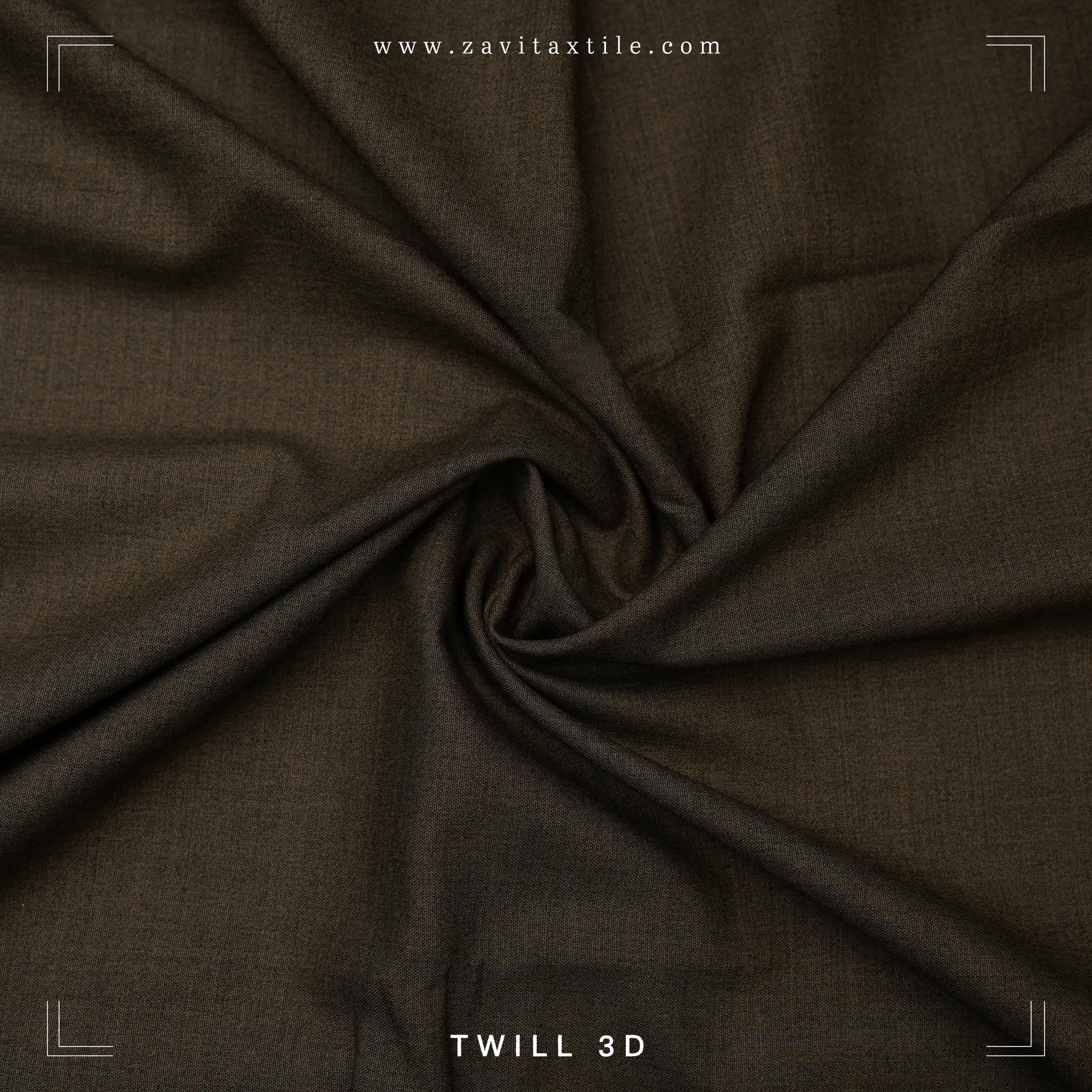 Brown twill fabric with 'Zavit Textile' branding and 'Twill 3D' text.
