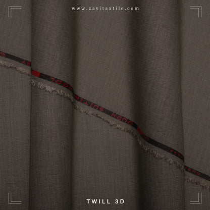 Gray fabric with a red and black pattern along the edge, branded 'Zavita Textile'.